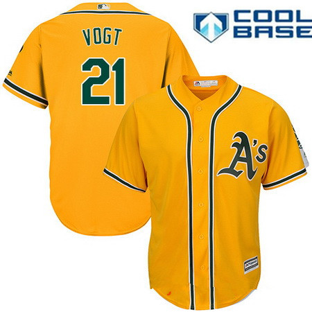 Men's Oakland Athletics #21 Stephen Vogt Yellow Alternate Stitched MLB Majestic Cool Base Jersey