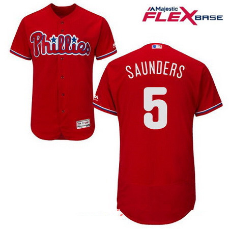 Men's Philadelphia Phillies #5 Michael Saunders Red Alternate Stitched MLB Majestic Flex Base Jersey