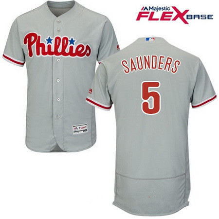 Men's Philadelphia Phillies #5 Michael Saunders Gray Road Stitched MLB Majestic Flex Base Jersey