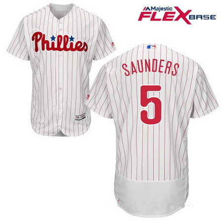 Men's Philadelphia Phillies #5 Michael Saunders White Home Stitched MLB Majestic Flex Base Jersey