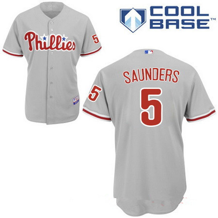 Men's Philadelphia Phillies #5 Michael Saunders Gray Road Stitched MLB Majestic Cool Base Jersey