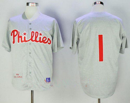 Men's Philadelphia Phillies #1 Chuck Klein 1950 Gray Wool Throwback Stitched MLB Cooperstown Collection Jersey By Mitchell & Ness
