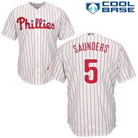 Men's Philadelphia Phillies #5 Michael Saunders White Home Stitched MLB Majestic Cool Base Jersey