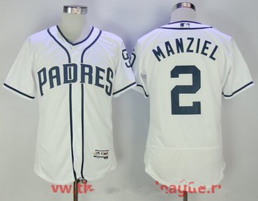 Men's San Diego Padres #2 Johnny Manziel White Home Stitched MLB 2017 Majestic Flex Base Jersey
