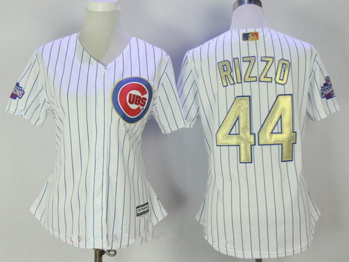 Women's Chicago Cubs #44 Anthony Rizzo White World Series Champions Gold Stitched MLB Majestic 2017 Cool Base Jersey