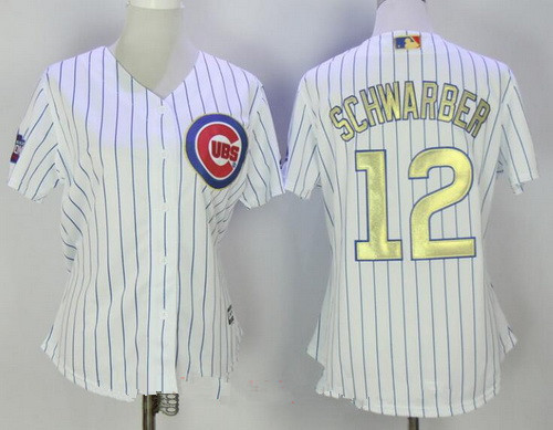 Women's Chicago Cubs #12 Kyle Schwarber White World Series Champions Gold Stitched MLB Majestic 2017 Cool Base Jersey