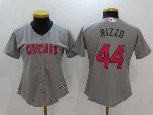 Women's Chicago Cubs #44 Anthony Rizzo Gray With Pink Mother's Day Stitched MLB Majestic Cool Base