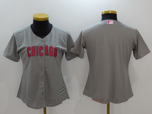 Women's Chicago Cubs Blank Gray With Pink Mother's Day Stitched MLB Majestic Cool Base Jersey