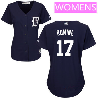 Women's Detroit Tigers #17 Andrew Romine Navy Blue Alternate Stitched MLB Majestic Cool Base Jersey
