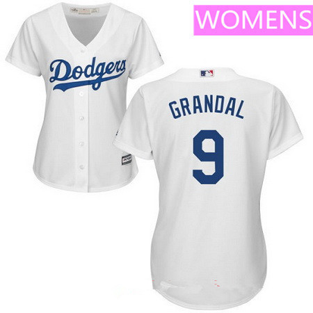 Women's Los Angeles Dodgers #9 Yasmani Grandal White Home Stitched MLB Majestic Cool Base Jersey