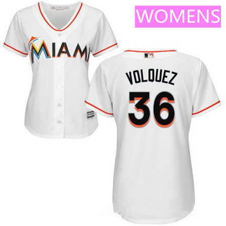Women's Miami Marlins #36 Edinson Volquez White Home Stitched MLB Majestic Cool Base Jersey
