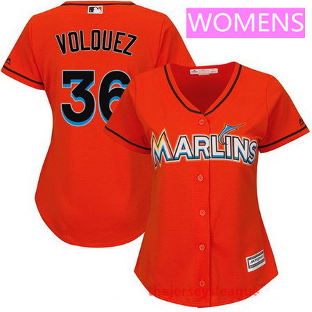 Women's Miami Marlins #36 Edinson Volquez Orange Alternate Stitched MLB Majestic Cool Base Jersey