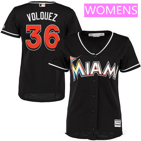 Women's Miami Marlins #36 Edinson Volquez Black Alternate Stitched MLB Majestic Cool Base Jersey