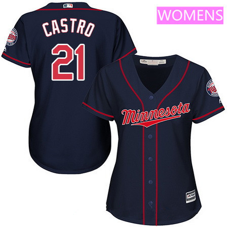 Women's Minnesota Twins #21 Jason Castro Navy Blue Alternate Stitched MLB Majestic Cool Base Jersey