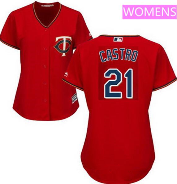 Women's Minnesota Twins #21 Jason Castro Scarlet Red Alternate Stitched MLB Majestic Cool Base Jersey