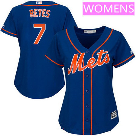 Women's New York Mets #7 Jose Reyes Royal Blue With Orange Stitched MLB Majestic Cool Base Jersey