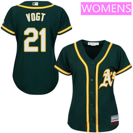 Women's Oakland Athletics #21 Stephen Vogt Green Alternate Stitched MLB Majestic Cool Base Jersey