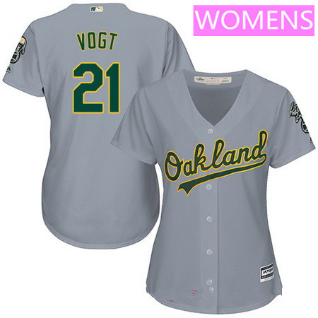 Women's Oakland Athletics #21 Stephen Vogt Gray Road Stitched MLB Majestic Cool Base Jersey