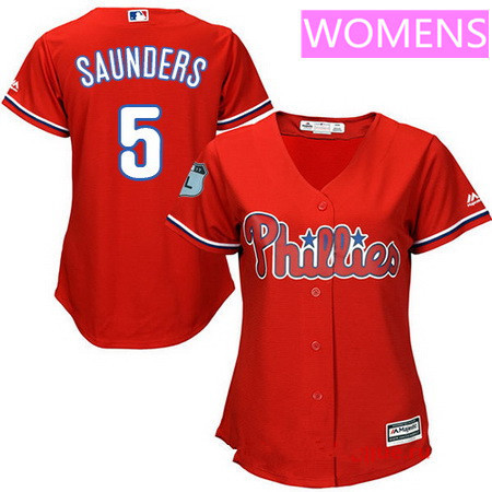 Women's Philadelphia Phillies #5 Michael Saunders Red Alternate Stitched MLB Majestic Cool Base Jersey