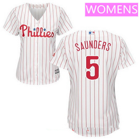 Women's Philadelphia Phillies #5 Michael Saunders White Home Stitched MLB Majestic Cool Base Jersey