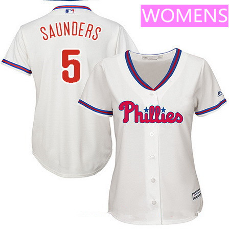 Women's Philadelphia Phillies #5 Michael Saunders Cream Alternate Stitched MLB Majestic Cool Base Jersey