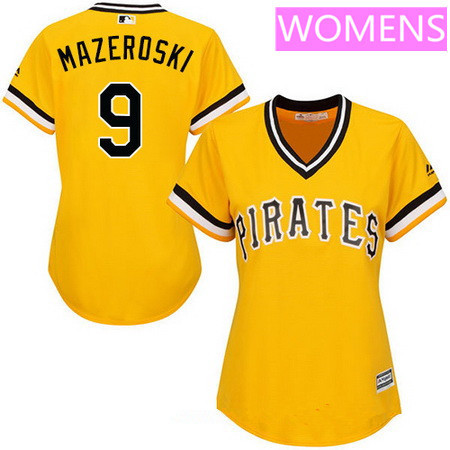 Women's Pittsburgh Pirates #9 Bill Mazeroski Yellow Pullover Stitched MLB Majestic Cool Base Jersey