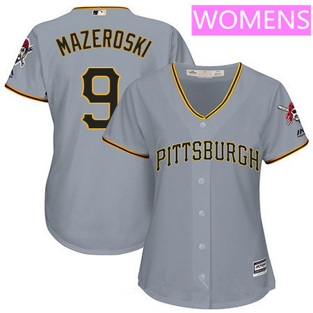 Women's Pittsburgh Pirates #9 Bill Mazeroski Gray Road Stitched MLB Majestic Cool Base Jersey