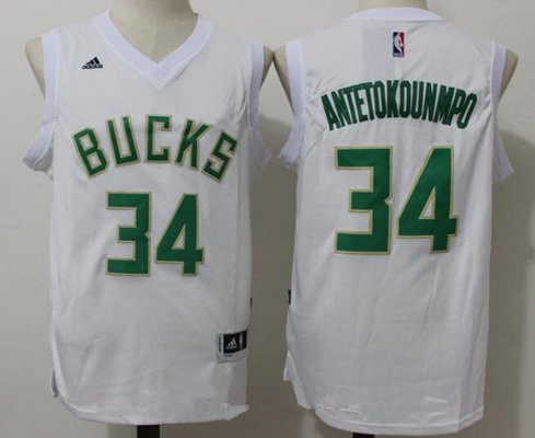 Men's Milwaukee Bucks #34 Giannis Antetokounmpo All White Stitched NBA adidas Revolution 30 Swingman Jersey
