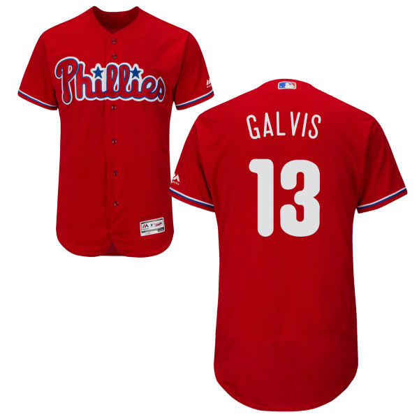 Men's Philadelphia Phillies #13 Freddy Galvis Red Alternate Stitched MLB Majestic Flex Base Jersey