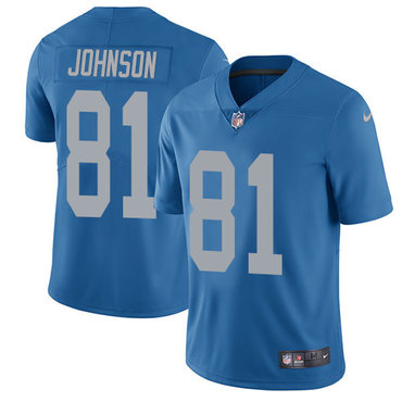 Nike Lions #81 Calvin Johnson Blue Throwback Men's Stitched NFL Limited Jersey