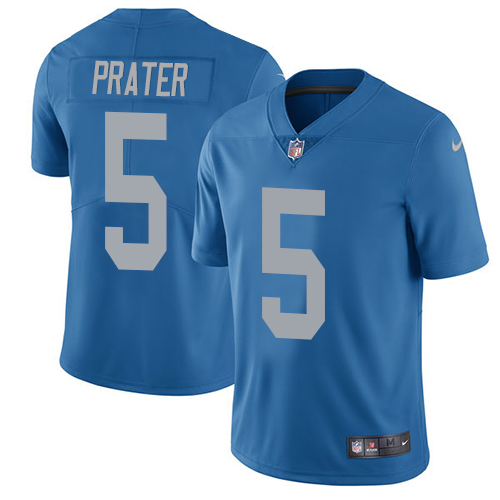 Nike Lions #5 Matt Prater Blue Throwback Men's Stitched NFL Limited Jersey