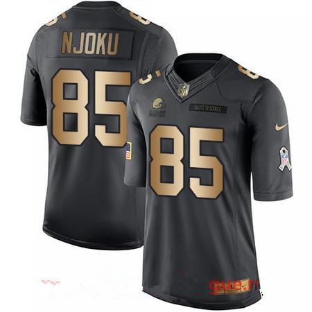 Men's Cleveland Browns #85 David Njoku Anthracite Gold 2016 Salute To Service Stitched NFL Nike Limited Jersey
