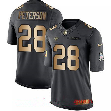 Men's New Orleans Saints #28 Adrian Peterson Anthracite Gold 2016 Salute To Service Stitched NFL Nike Limited Jersey