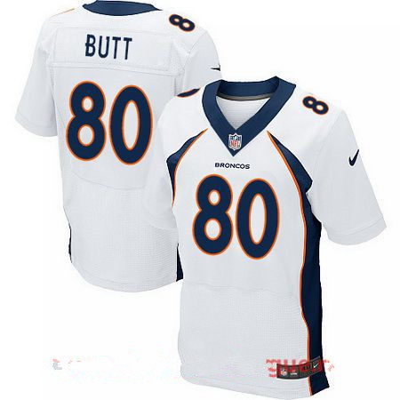 Men's 2017 NFL Draft Denver Broncos #80 Jake Butt White Road Stitched NFL Nike Elite Jersey