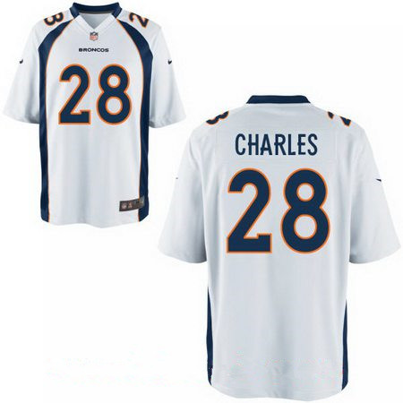 Men's Denver Broncos #28 Jamaal Charles White Road Stitched NFL Nike Elite Jersey