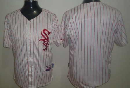 Custom Chicago White Sox Blank White With Red Pinstripe Jersey