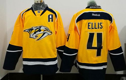 Men's Nashville Predators #4 Ryan Ellis Yellow Stitched NHL Reebok Hockey Jersey