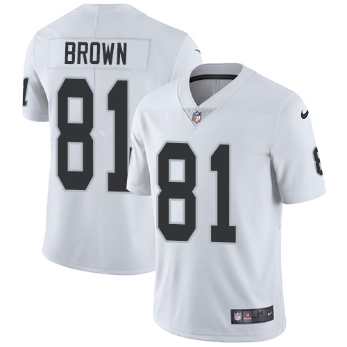 Nike Oakland Raiders #81 Tim Brown White Men's Stitched NFL Vapor Untouchable Limited Jersey