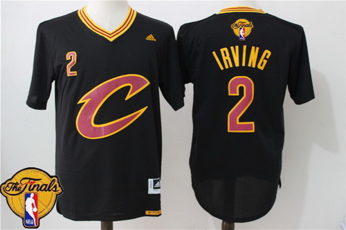 Men's Cleveland Cavaliers Kyrie Irving #2 2017 The NBA Finals Patch New Black Short-Sleeved Jersey