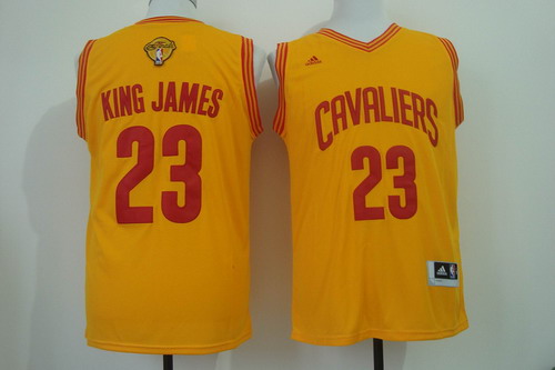 Men's Cleveland Cavaliers #23 King James Nickname 2017 The NBA Finals Patch Yellow Fashion Jersey