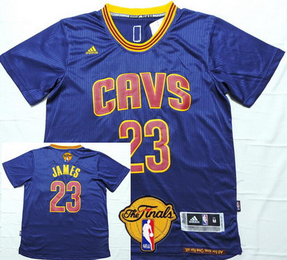 Men's Cleveland Cavaliers #23 LeBron James 2017 The NBA Finals Patch Navy Blue Short-Sleeved Jersey