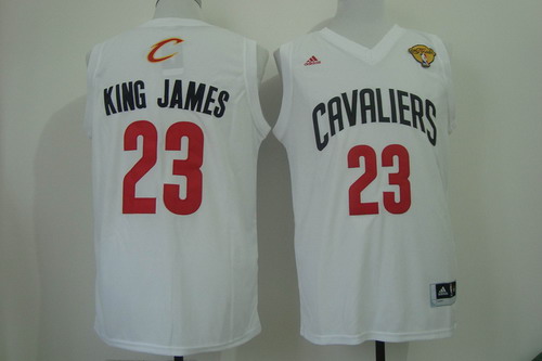 Men's Cleveland Cavaliers #23 King James Nickname 2017 The NBA Finals Patch White Fashion Jersey
