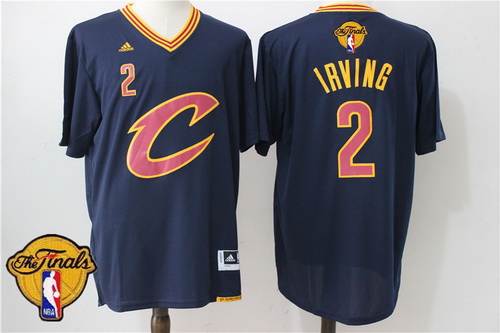 Men's Cleveland Cavaliers Kyrie Irving #2 2017 The NBA Finals Patch New Navy Blue Short-Sleeved Jersey
