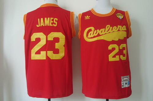 Men's Cleveland Cavaliers #23 LeBron James 2017 The NBA Finals Patch 2009 Red Hardwood Classics Soul Swingman Throwback Jersey