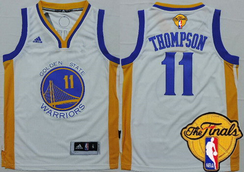 Youth Golden State Warriors #11 Klay Thompson White 2017 The NBA Finals Patch Jersey