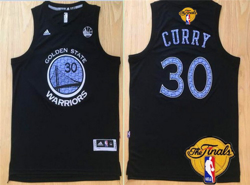 Men's Golden State Warriors #30 Stephen Curry Black With Purple Diamond 2017 The NBA Finals Patch Jersey