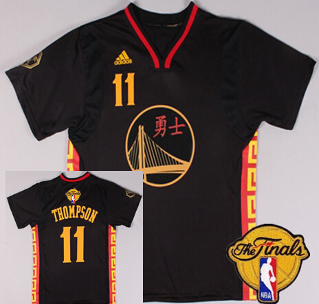 Men's Golden State Warriors #11 Klay Thompson Chinese Black Fashion 2017 The NBA Finals Patch Jersey