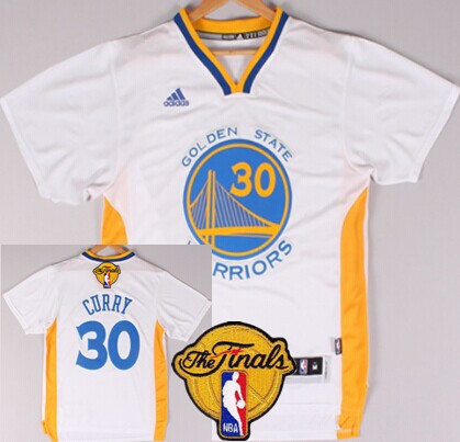 Men's Golden State Warriors #30 Stephen Curry White Short-Sleeved 2017 The NBA Finals Patch Jersey
