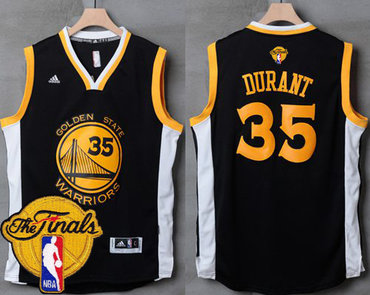 Men's Warriors #35 Kevin Durant Black White 2017 The Finals Patch Stitched NBA Jersey