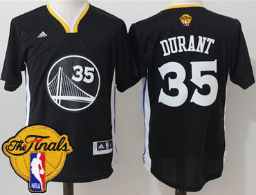 Men's Warriors #35 Kevin Durant Black Slate 2017 The Finals Patch Stitched NBA Jersey
